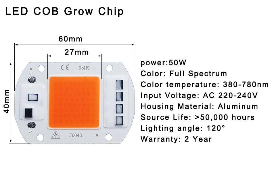 Lámpara Phyto Con Chip LED COB De Espectro Completo, CA 220V,Para Cultivo De Plántulas De Plantas De Interior Y Iluminación Para El Crecimiento De Flores,Crecer Ligero,50W 4 Piezas