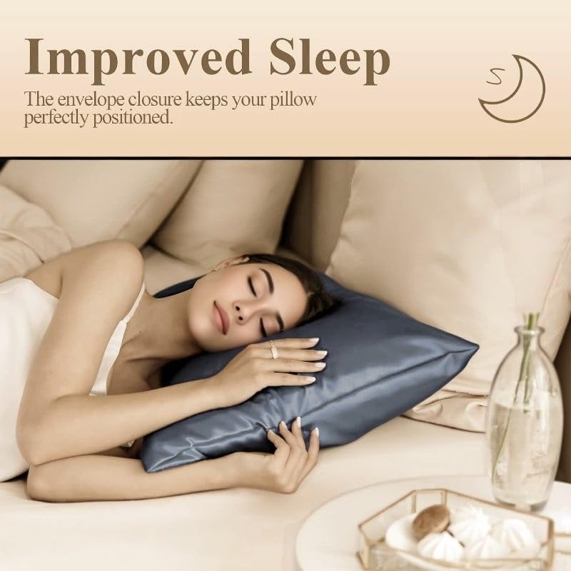 Image of Luxury 2 Pack Zippered Satin Pillowcaes, Luxury and Silky Soft Travel Zip Pillow Cases (Standard, Navy)