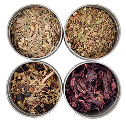 Heavenly Tea Leaves Organic Wellness Herbal Tea Sampler, 4 Naturally Caffeine-Free Loose Leaf Herbal Tisanes - Immune Support, Antioxidant Rich, Gut Support, Digestive Aid