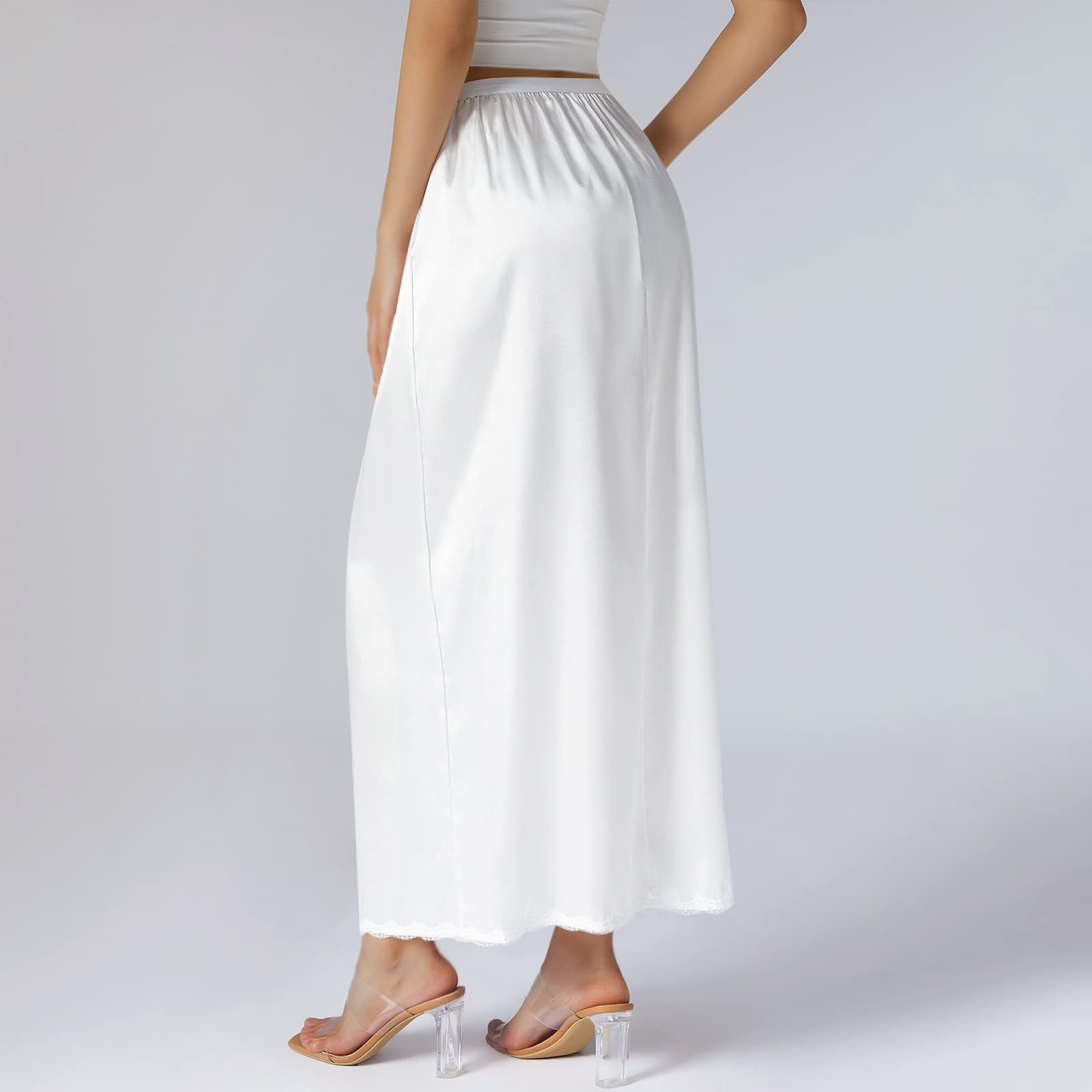 Women' Soft Satin Half Underskirt Lace Long for Under Dresses Skirts Bell Shape