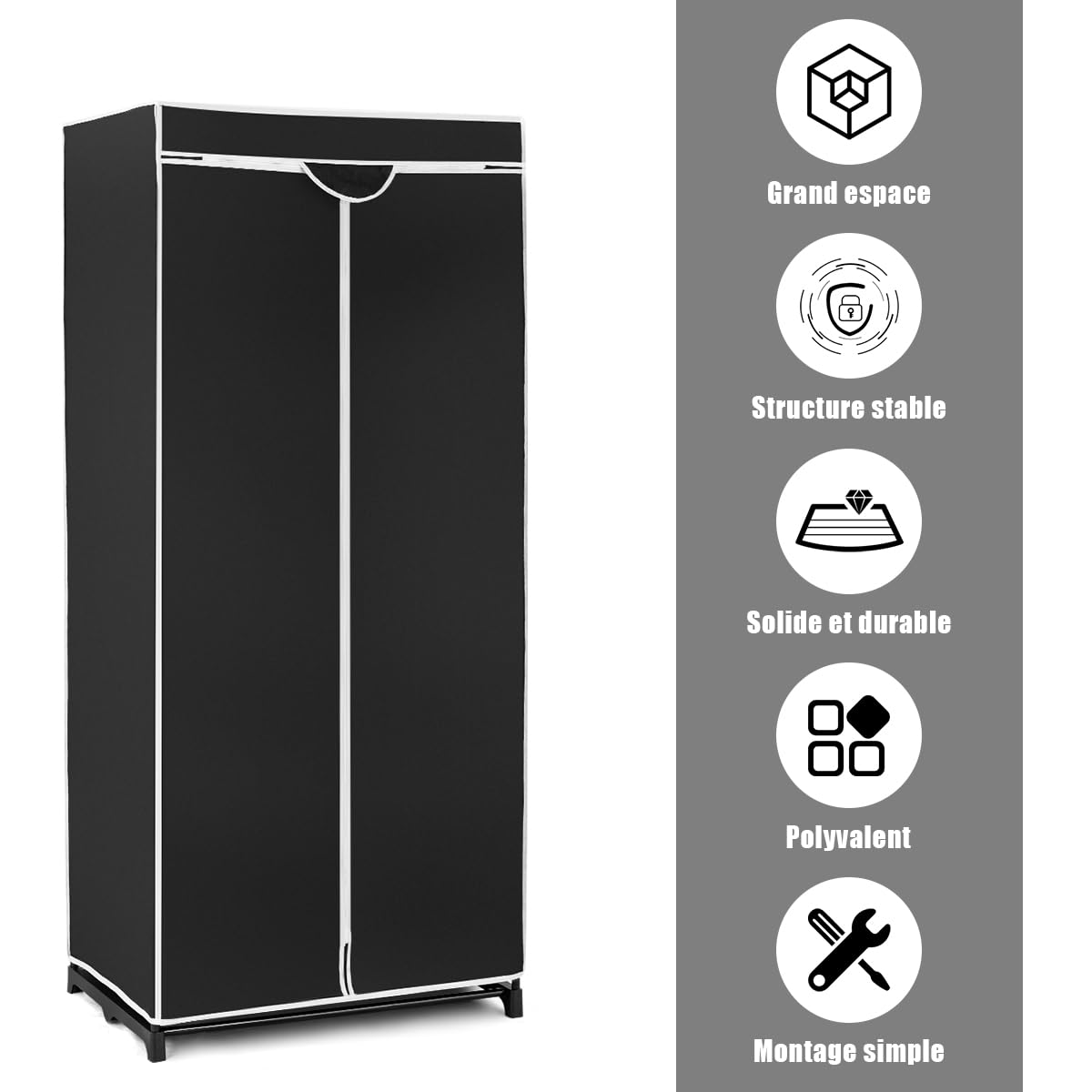 Armoire En Tissu Pliable 74 X 50 X 172 Cm Avec Housse Anti-Poussière - Rangement Chambre