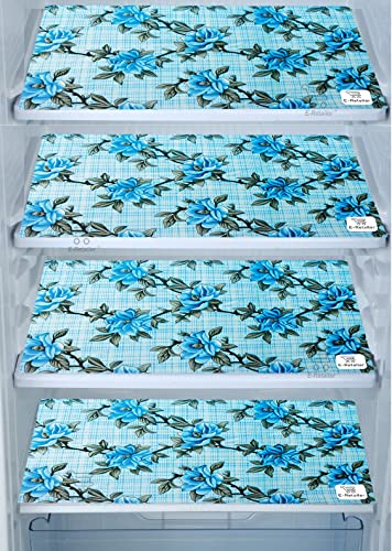 Image of Multipurpose Waterproof PVC Refrigerator /Fridge Drawer Mats Washable Non-Slip Shelf Liners for Kitchen Set of 4 Pcs (Floral Blue, 17.5x11.5 Inch)