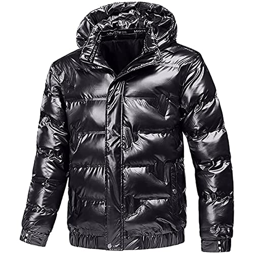 5665 Mens Shiny Puffer Jacket Packable Black Bubble Winter Warm Waterproof Jackets Quilted Parka Hooded Outdoor Ski Coats