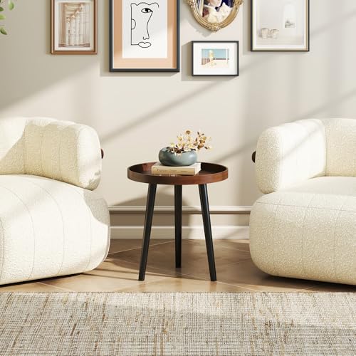 Giantex Round End Table, Mid Century Modern Side Table with Wooden Tray & Bamboo Legs, Sofa Couch Accent Table, Small Coffee Table for Small Space Living Room, Nightstand for Bedroom, Walnut - Image 8