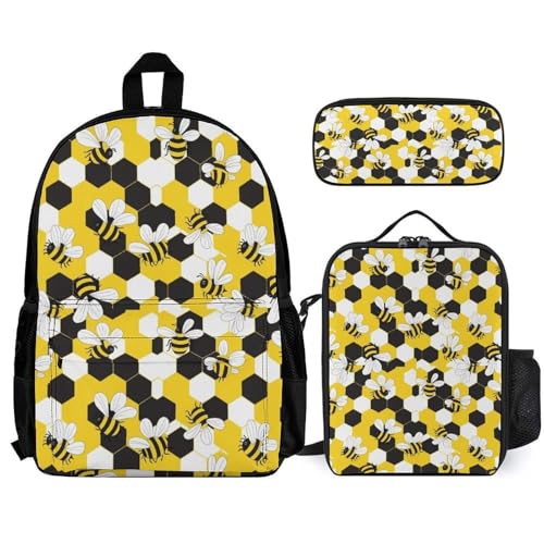 AMRANDOM 3PCS Backpack Lunch Bag Bee Backpack Sets