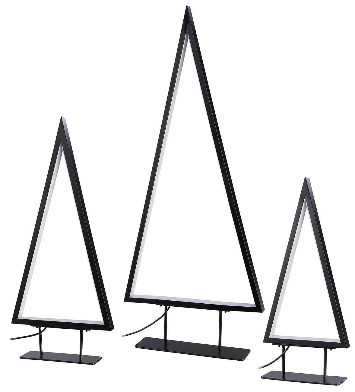 Carlo Milano Deko Baum: 3er-Set Design-Metall-Weihnachtsbäume, 36 cm, 46 cm & 70 cm Höhe, USB (LED Tanne, Weihnachtsbaum LED Metall, Weihnachtsbaumbeleuchtung)