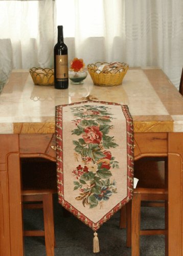 Promo Discount Up To 70% Off Red Floral Tapestry Table Runner Tache Yuletide Blooms Woven Cottage Tapestry Cover - 13 X 90 Inch Greatest Product Red Floral Tapestry Table Runner Tache Yuletide Blooms Woven Cottage Tapestry Cover - 13 X 90 Inch