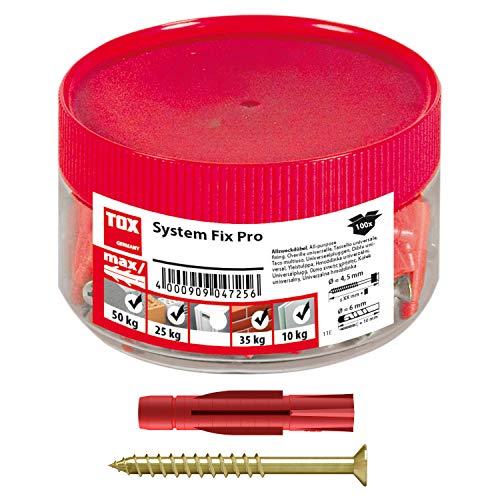 TOX Parkett- und Regalschienen-Befestigung System Fix 5 x 31 mm Runddose, 100 Stück Dübel mit 100 Schrauben, 01026146