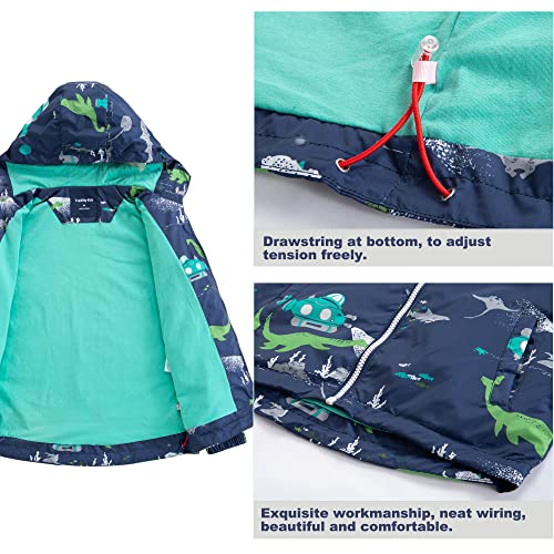 Boys Rain Jacket Zipper Hoodies Lightweight Waterproof Raincoats Dinosaur Windbreakers for Kids S Size 4-5 Years2