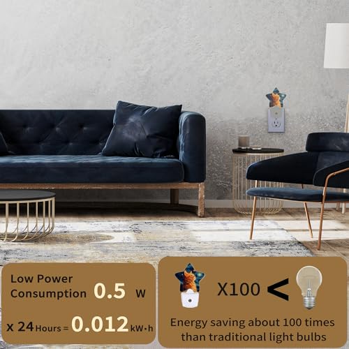 Image of Starry Sky Cat Night Lights Plug in Wall Lamp Smart Dusk to Dawn Sensor for Home Decorative,Kids Room Bedroom Bathroom Kitchen Hallway Gifts