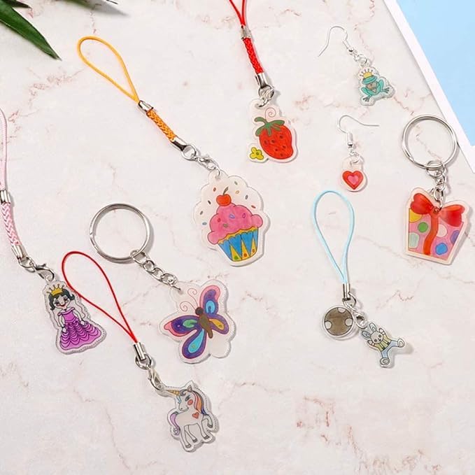 kuloloo260PCS Shrink Plastic Sheets Kit with 20 PCS Shrinky Art Paper and 20 PCS Keychains 200PCS Open Iron Ring for Kids Creative Craft Marking, Homemade Shrinky Dinks, Handprint Keychains (260)