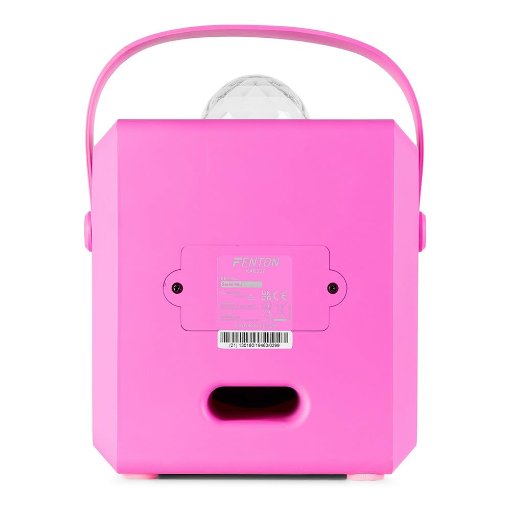 Fenton KAR55P – Musikbox Kinder Karaoke Anlage mit 2 Mikrofonen, Jelly Ball LED-Discolicht, Bluetooth, 10 Std. Akku, 50 Watt Leistung, AUX-Anschluss, Portable Karaoke Maschine Kinder in Pink