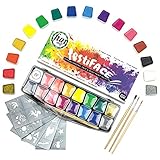 festiFACE Face Painting Kits for Kids & Adults -14 professional grade supersize face paint gift set - inc 3 UV Neons, Stencils (yes, unicorn & fairy!), Glitter & 3 Brushes to BOSS Body & FacePainting!