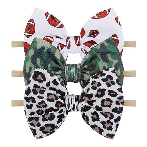 Image of YanJie 3Pcs 4.5" Nylon Hairband for Baby Girls Newborn - Leopard Football Camo Printed Hair Accessories