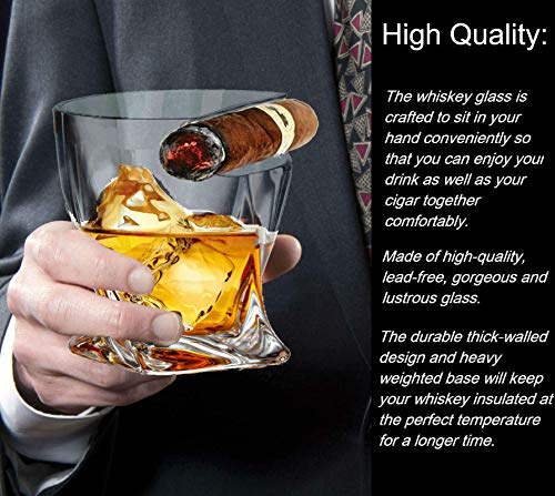 Bezrat Whiskey Glass -10 oz - Old Fashioned Twist Tumbler With Top Mounted Holder Rest - Whiskey Glasses Gift