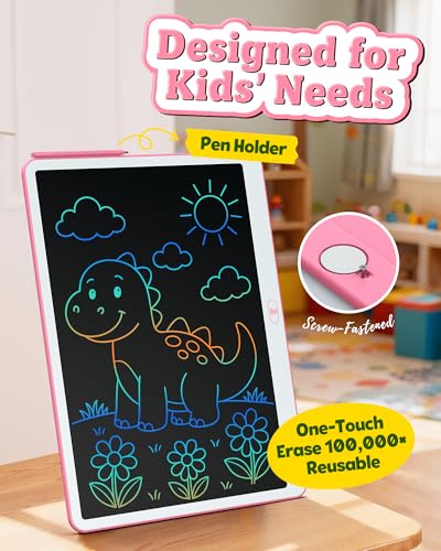 Image of Bravokids 20 Inch LCD Writing Tablet for 3-8 Year Olds - Electronic Drawing Pad and Doodle Board as Educational Birthday Gifts for Girls and Boys (Pink)