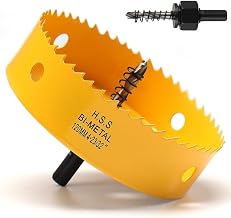 Hole Saw 120 mm, Bi-Metal Hole Saw with Hexagon Tree and Centering Bits, Hole Saw for Wood, Soft Metal, PVC, Yellow