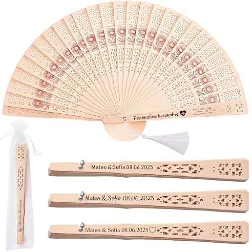Abanico de Boda Personalizado,Abanicos Boda para Invitados,Abanicos de Madera con Nombre Grabado,Adecuado para Bodas,Eventos y Decoración (50piezas) | Ya disponible en tu tienda friki favorita! En mundofriki.es!