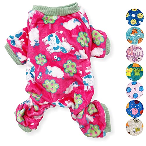 Dog-Pajamas-Soft-Warm-Fleece-Jumpsuit-Cute-Pet-Clothes-for-Small-and-Medium-Pet-XXS-L-Hot-Pink-Cows-XS-Length-10-Chest-12-16
