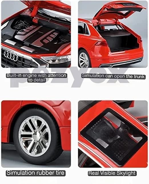 Image of Audi Q8 1 /24 Alloy Metal Pull Back Diecast Car Scale Model Metal Pullback Toy Car with Openable Doors & Light Music Toy (Red)
