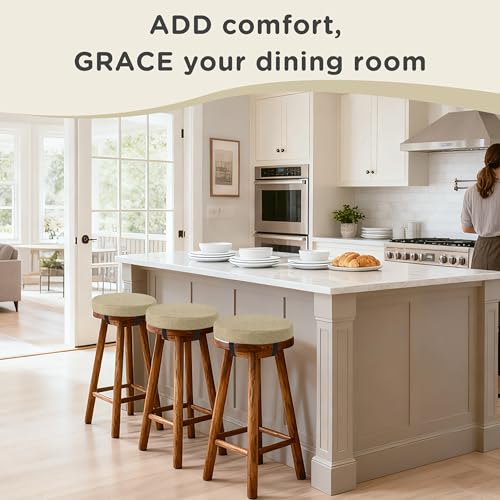 Image of AddGrace Round Bar Stool Cushions 2 Pack Bar Stool Seat Cushion Non Slip Round Chair Pads with Removable and Washable Cover 12x12 Inch Beige
