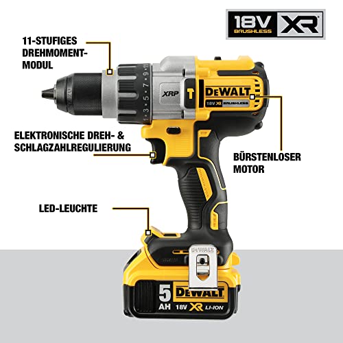 DeWalt Schlagbohrschrauber (18 Volt Akku-Dreigang, 11-stufiges Drehmomentmodul, drei-Stufen-LED mit 77 Lumen, inkl. 2x… – Bild 4