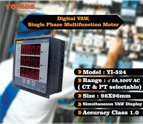Image of YOKINS True RMS Digital Single Phase VAW Multifunction meter (3 line display), YI-524 AC 5A CT Selectable, Volt, Current, Watt, Pf, F, kVA, kWh, Rpm, Rhr, Lhr, Wattmeter, comes with one year warranty