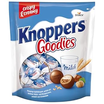Knoppers Goodies Knusper Minis 1 x 180g knusprige Waffelkugeln gefüllt mit Haselnussstücken Milch- und Nougatcreme um