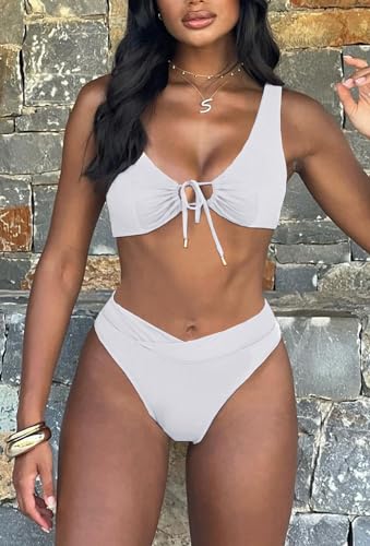 Women Sexy Tie Front Cutout Push Up Bikini Set Cheeky V Crossover High Waisted Tummy Control Swimsuit 2 Piece4