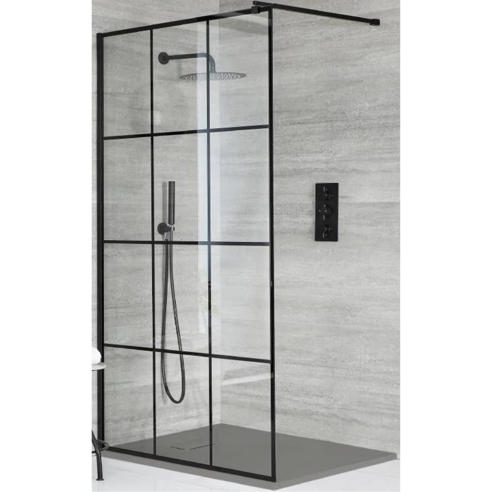 Milano Light Grey Barq Black Grid Shower Enclosure Tray - 1000Mm X 800Mm
