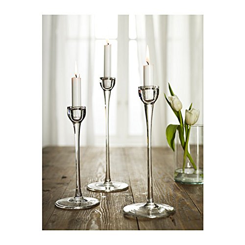 Long Stem Clear Glass Candleholder Candlestick Set