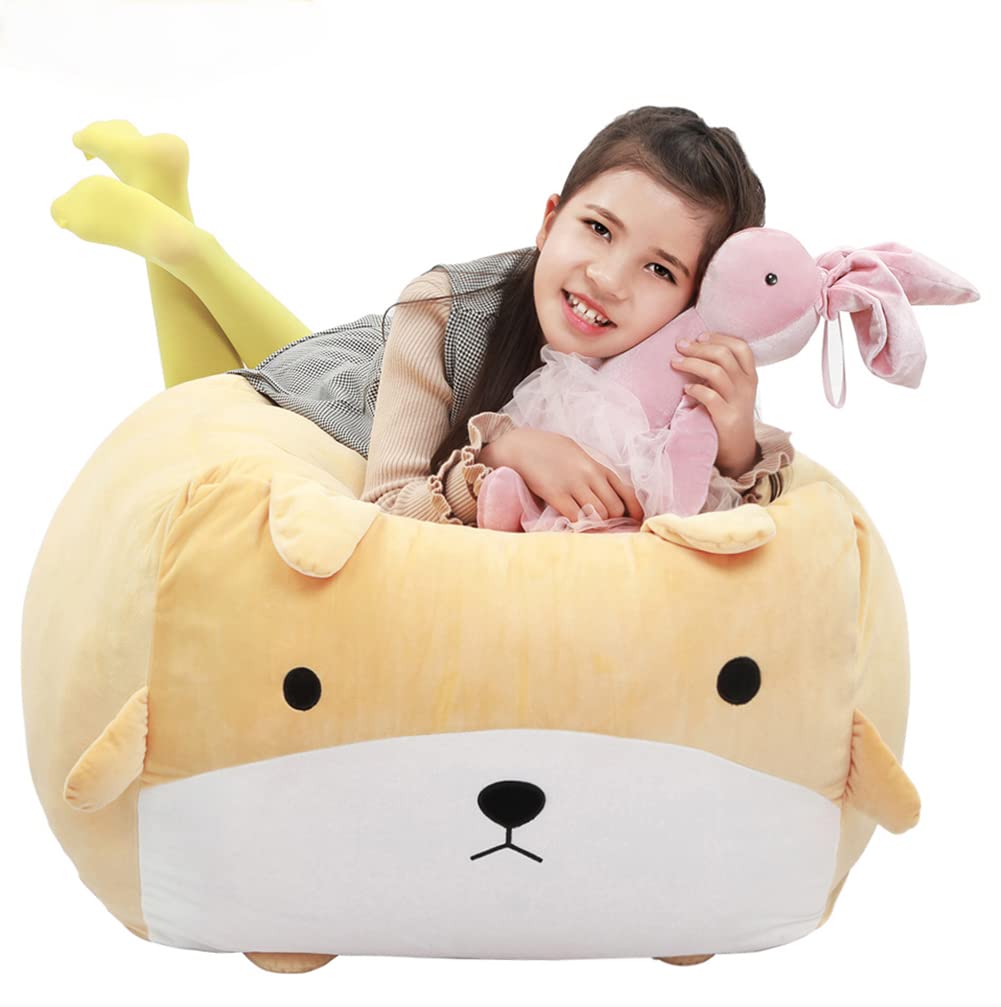 Stuffed Animal Storage Bean Bag Chair Cover for Kids Cute Dog Beanbag Chair for Girls Large Size Toy Organizer Cover Only Without Filling