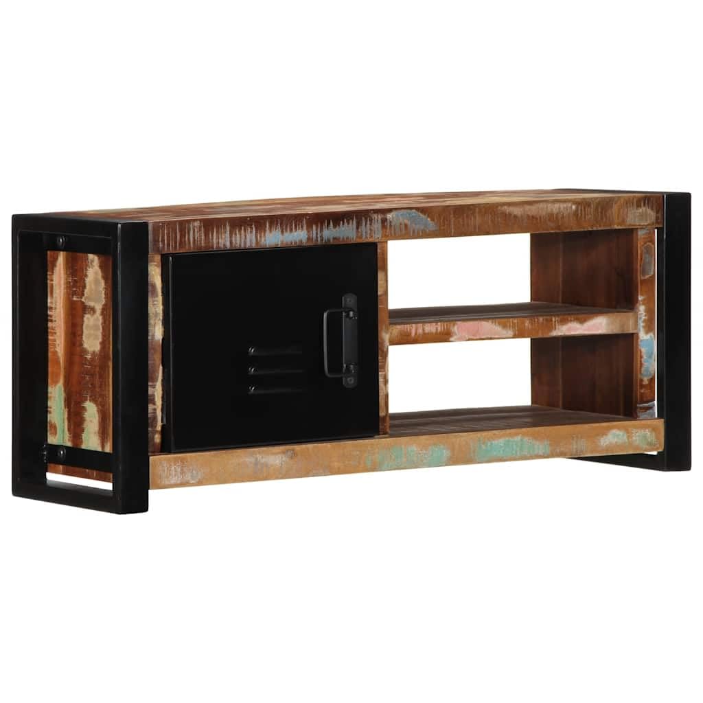Mobile TV 80 x 30 x 35 cm, in legno massiccio anticato con maniglie in metallo e struttura in ferro, credenza bassa con vano portaoggetti, cassetto, scaffale per soggiorno, camera da letto