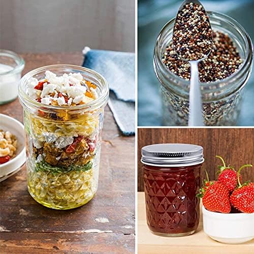 Mason Jar, LONTOM 8.8Oz Mason Jars Glass Wide Mouth Canning Jars with Airtight Lids,Quilted Crystal Jelly Jars for Jams, Food Storage, Prep, Pickles,Preserves, Overnight Oats, Spices, Drinking, 6pcs