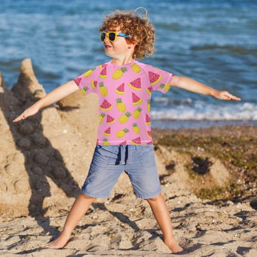 ALAZA Kids Rash Guard Boys Toddler Swim Shirts Short Sleeve Pineapple Watermelon UPF 50+ 3T4