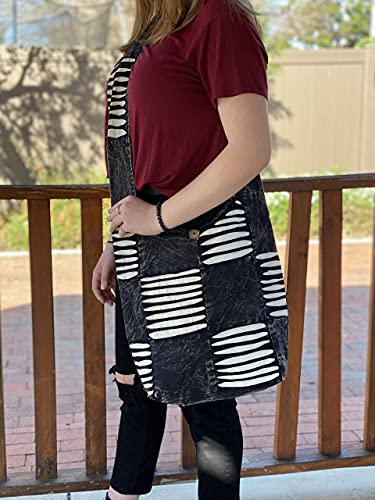 Black and White Razor Cut Patchwork Unique Crossbody Shoulder Boho Hippie Handbag Purse Large4