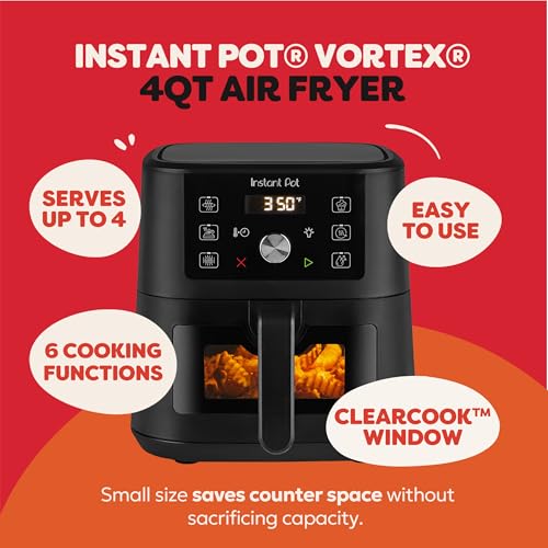 Image of Instant Pot 4Qt Vortex 6-in-1 Mini Air Fryer, Custom Program Options, Air Fry, Broil, Roast, Dehydrate, Bake, Reheat, Black, 4 Quarts