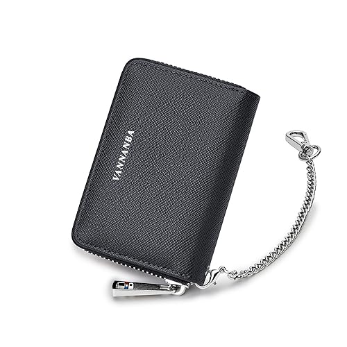 VANNANBA Chain Wallet Zipper Large Capacity Organizer Accordion Wallet Genuine Leather Purse RFID Blocking Wallet for Men,black10