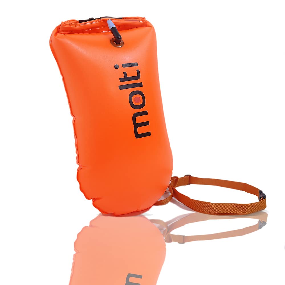 molti Bouée de natation gonflable 2 en 1 et sac sec -> 28 l pour adultes Baywatch Bouée Orange Sécurité pour la natation Open Water et Triathlon