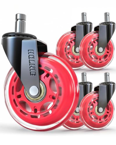 HOLKIE Gaming Chair Wheels Red Roller Blade Rubber Caster 3 Inch