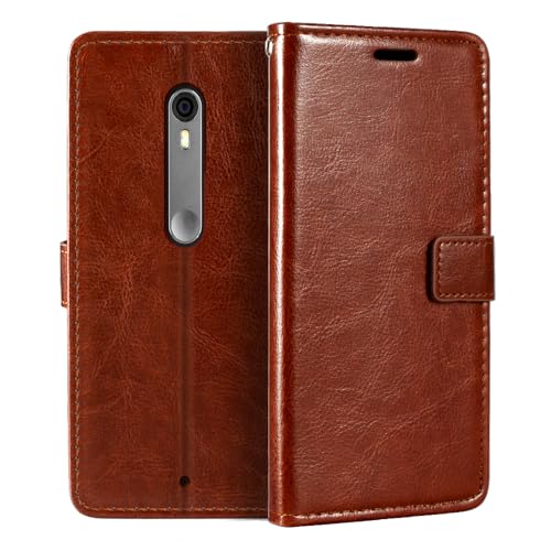 Shantime Leather Case Compatible with Moto X Pure, Business Design Magnetic Flip Cover with 3 Card Slots, Photo Frame, and Hidden Wallet(Brown)
