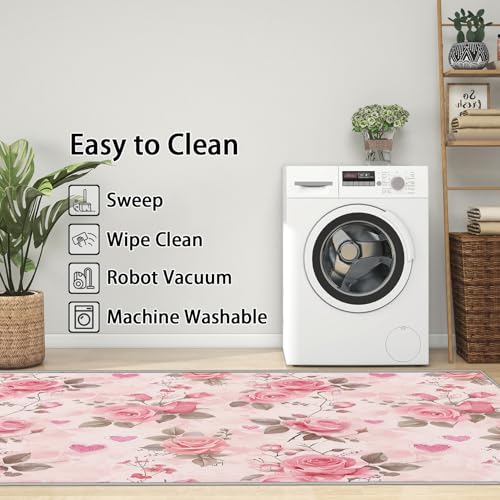 Tapete Floral 3x5 Soft Antideslizante Lavable Rosado miniatura 4