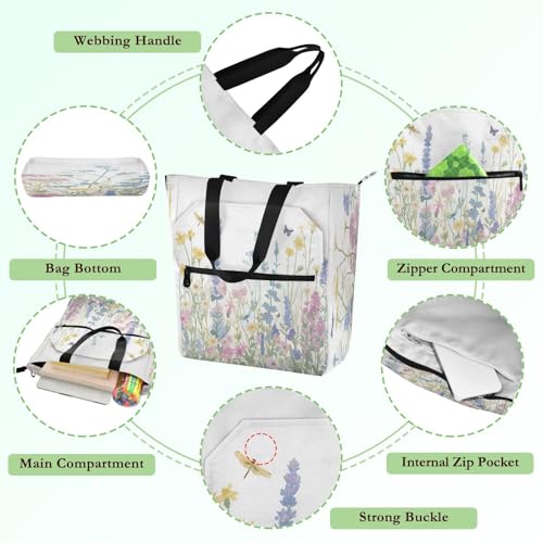 Flowers Book Tote Bag,Large Capacity Handbag with Zipper Perfect for School,Travel,Shopping3