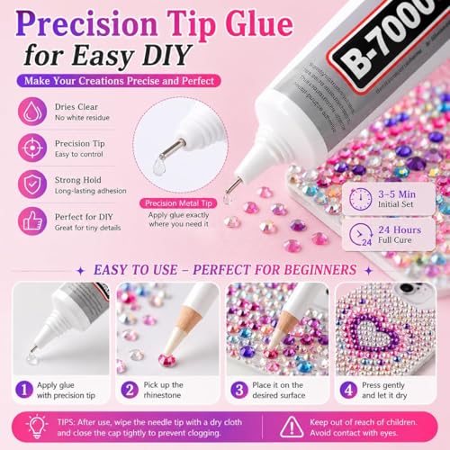 Image of 24000Pcs Jelly Rhinestones Bedazzling Kit, Multicolor 3mm Flatback Resin Bedazzler Gems with 3Pcs 10ml B7000 Jewelry Glue for Bedazzled Thing Diamond Art Book Crafting Nail Art