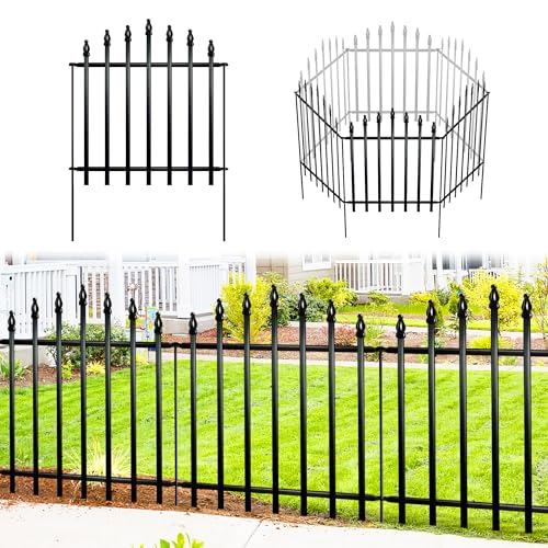 Thealyn Gartenzaun aus Metall, Tierbarriere für Hunde, Landschaftsgrenze, Schwarz, 5 Paneele, 66cm Höhe * 61cm Breite