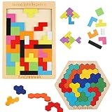 EACHHAHA 2 piezas de juguetes de madera para el cerebro, rompecabezas Tangram, juego de rompecabezas hexagonales, para niños pequeños de 3 4 5 6 años, entrenamiento cerebral juguetes Montessori