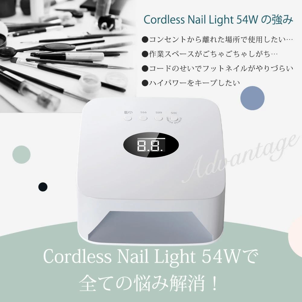 Amazon.co.jp: 54W ネイルライト LED コードレス UV ジェルネイル