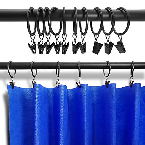 image for AMZSEVEN 40 Pack Metal Curtain Rings with Clips, Drapery Clips Hooks, 