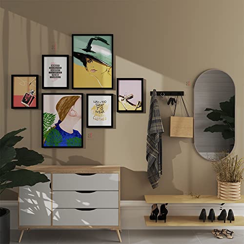 Image of PAINTINGMANTRA Wall Decor Fashion Set of 6 Framed Art Prints Paintings for Home Gallery, Bedroom, Living Room & Office (Size - 2-12 x 16 & 4-8 x 12 Inches)