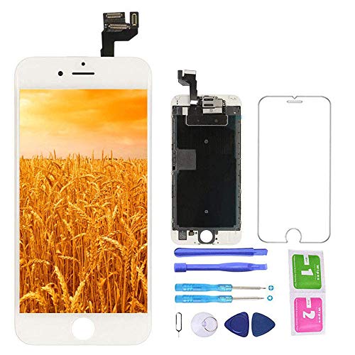 Screen Replacement for iPhone 6S White Kit LCD Display and Touch Screen Digitizer for A1633, A1688, A1700 w/Proximity Sensor, Ear Speaker, Front Camera and Repair Tools